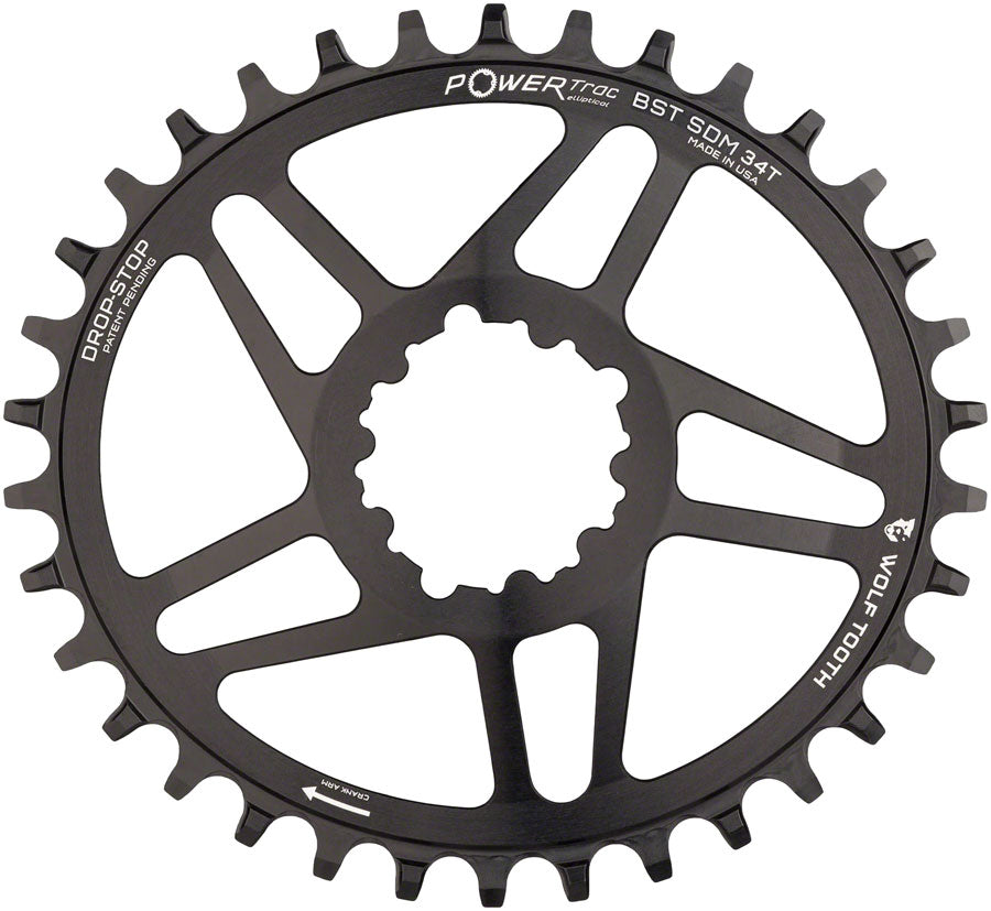 Wolf Tooth Elliptical Direct Mount Chainring - 34t SRAM Direct Mount Drop-Stop A For SRAM 3-Bolt Boost Cranksets 3mm Offset BLK